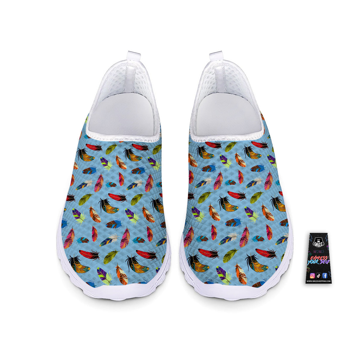 Colored Feathers Print Pattern Nurse Shoes-grizzshop