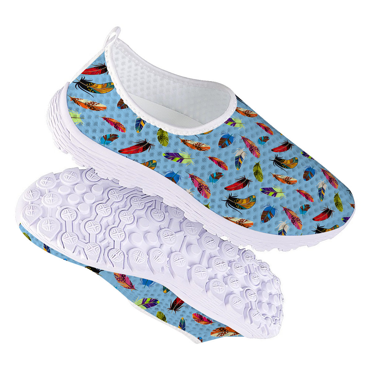 Colored Feathers Print Pattern Nurse Shoes-grizzshop