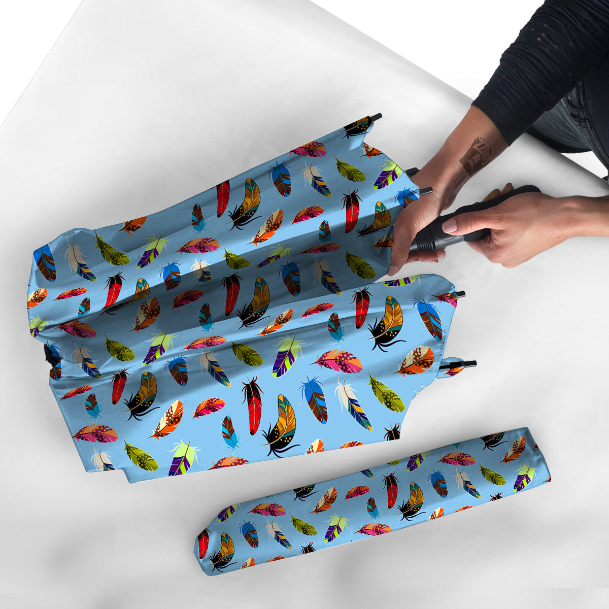 Colored Feathers Print Pattern Umbrella-grizzshop
