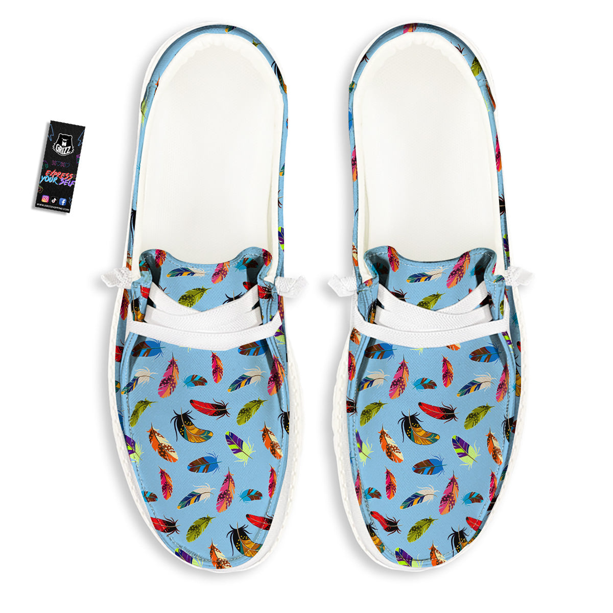 Colored Feathers Print Pattern White Loafers-grizzshop