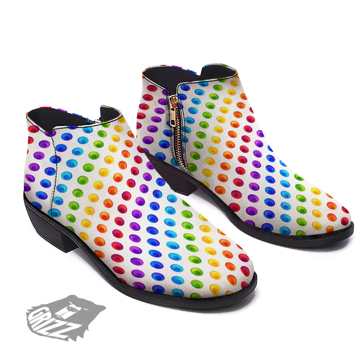 Colored Polka Dots Rainbow Print Pattern Ankle Boots-grizzshop