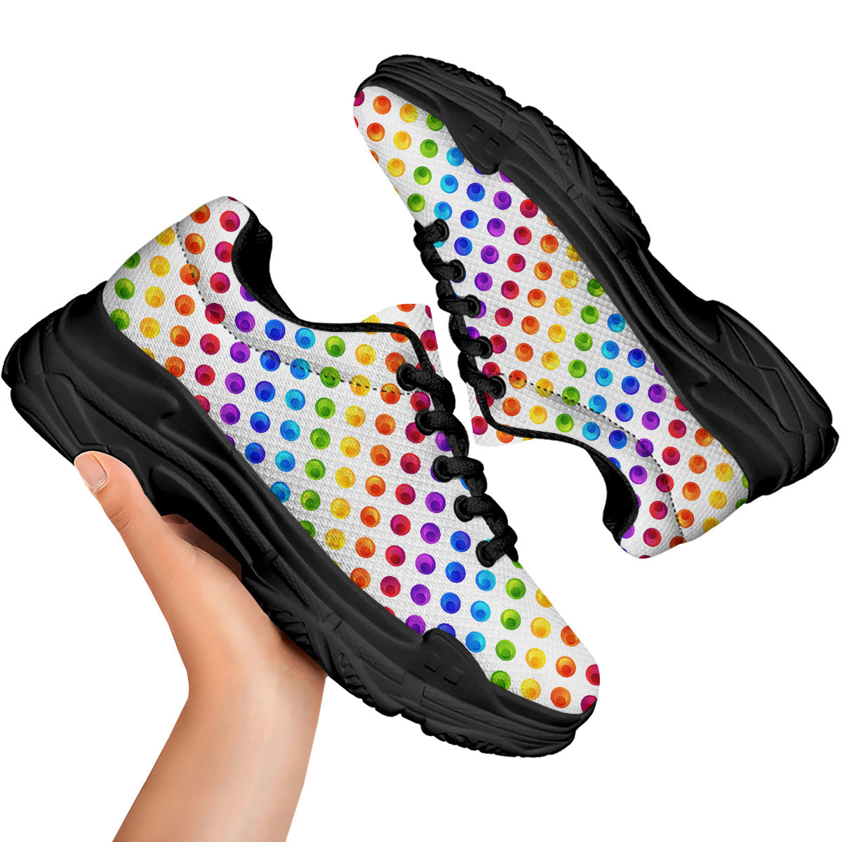 Colored Polka Dots Rainbow Print Pattern Black Chunky Shoes-grizzshop