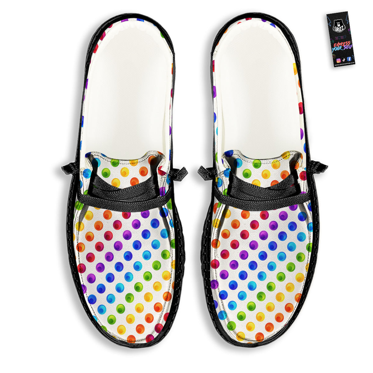 Colored Polka Dots Rainbow Print Pattern Black Loafers-grizzshop