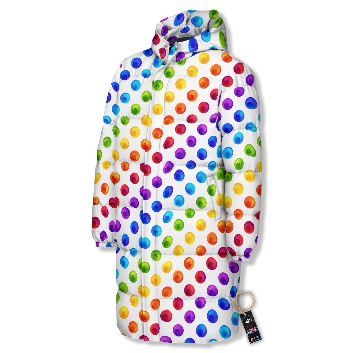 Colored Polka Dots Rainbow Print Pattern Long Down Jacket-grizzshop