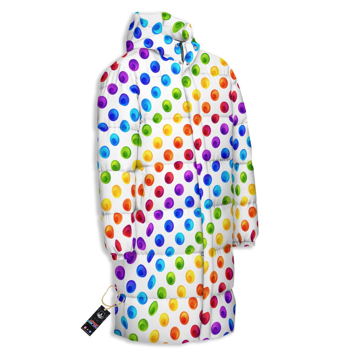 Colored Polka Dots Rainbow Print Pattern Long Down Jacket-grizzshop