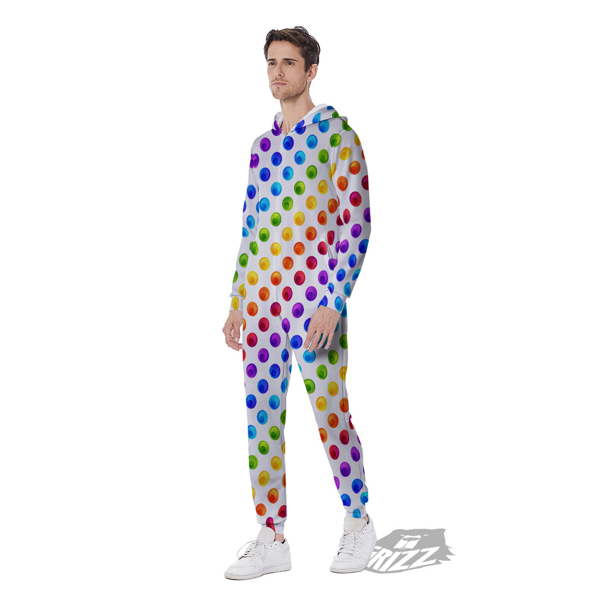 Colored Polka Dots Rainbow Print Pattern Men's Jumpsuit-grizzshop