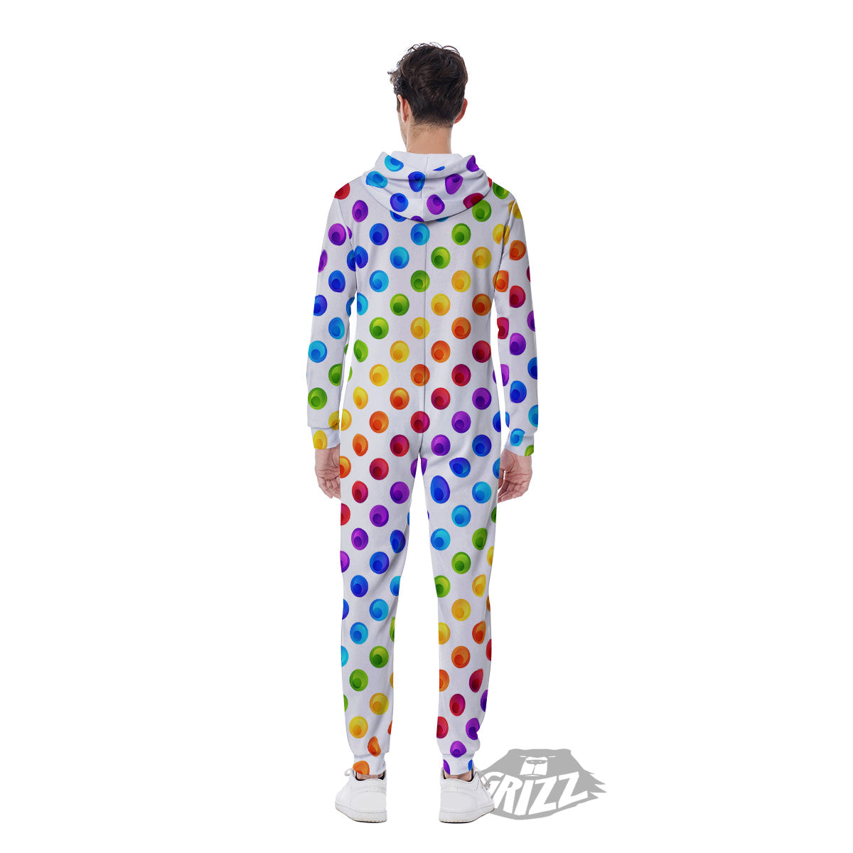 Colored Polka Dots Rainbow Print Pattern Men's Jumpsuit-grizzshop