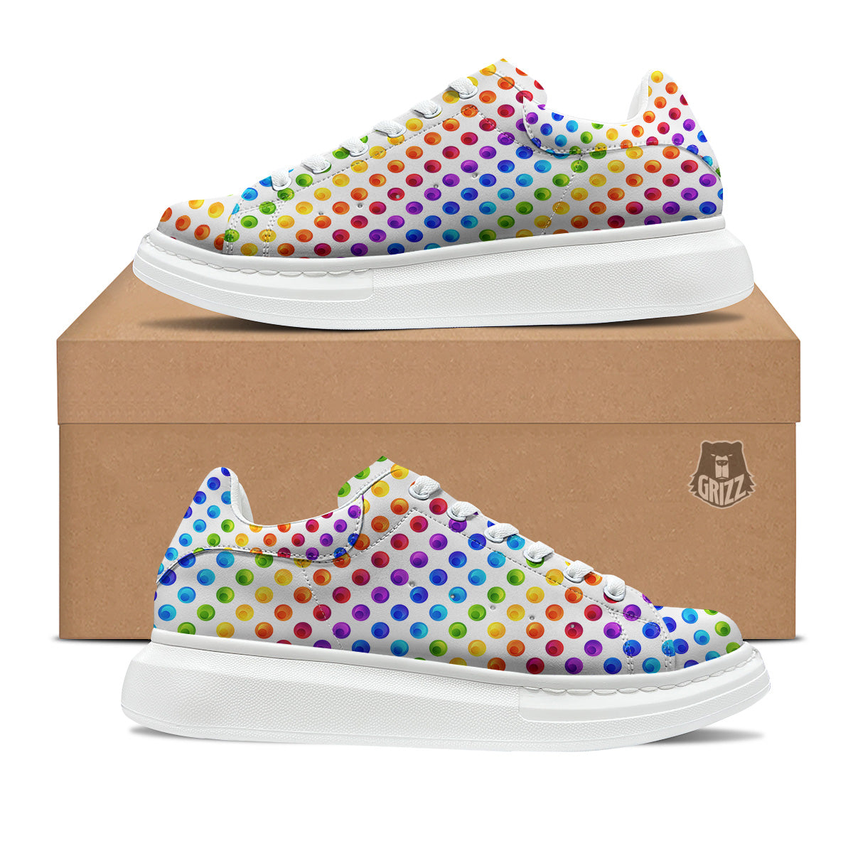 Colored Polka Dots Rainbow Print Pattern Platform Shoes-grizzshop