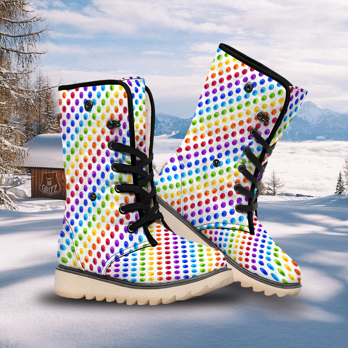 Colored Polka Dots Rainbow Print Pattern Snow Boots-grizzshop