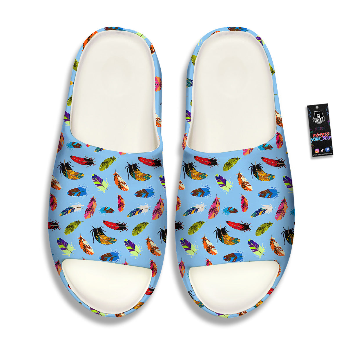 Colored Feathers Print Pattern Sandals-grizzshop