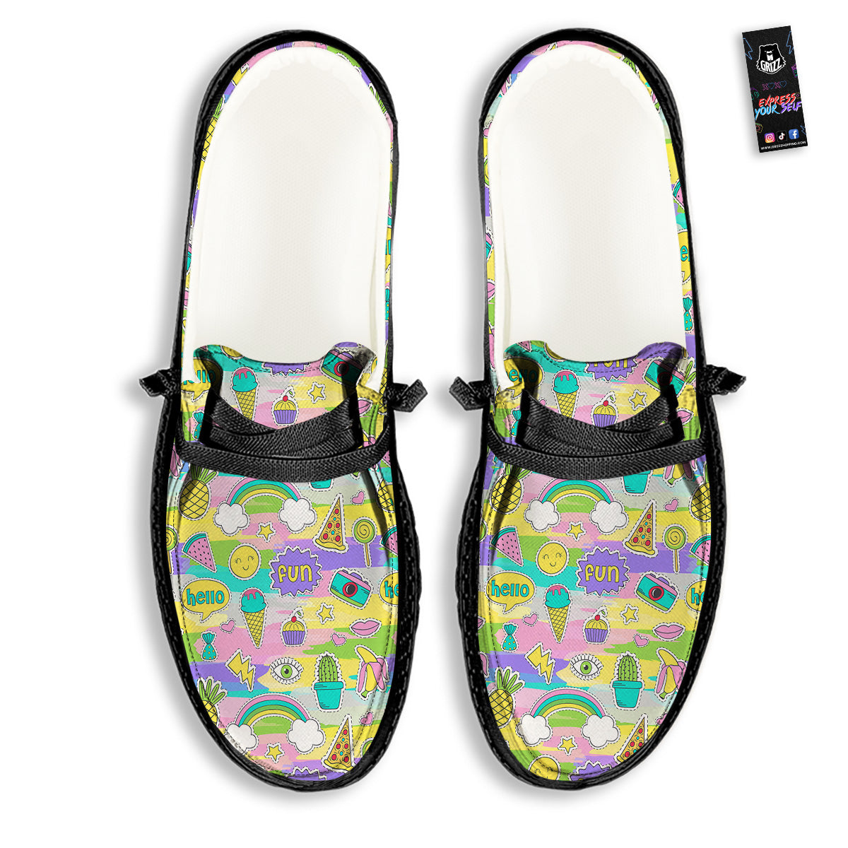 Colorful And Cute Stickers Print Pattern Black Loafers-grizzshop