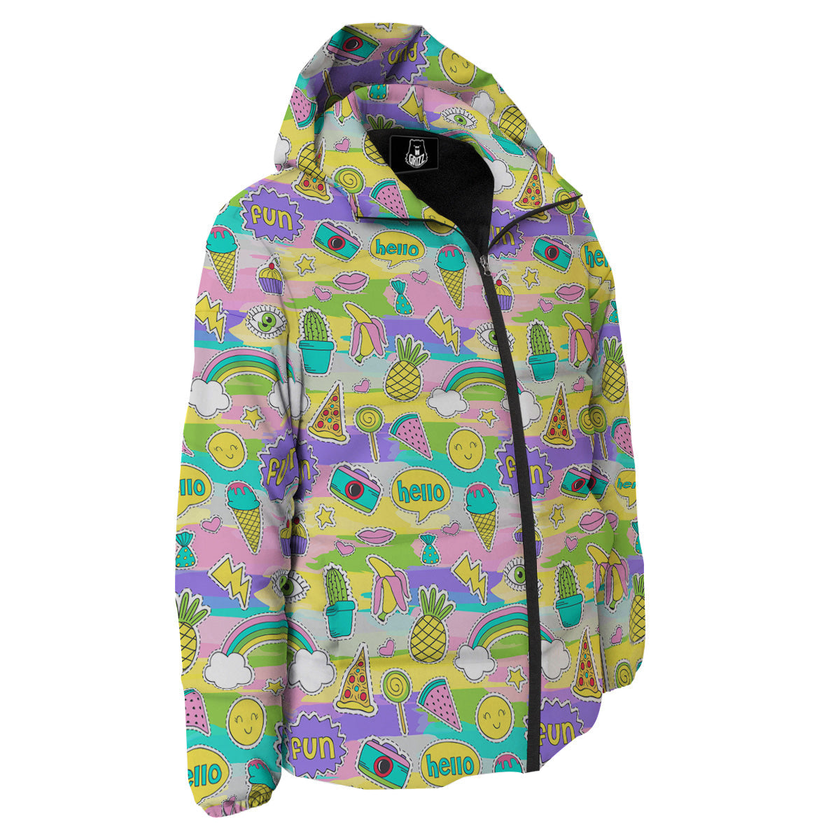 Colorful And Cute Stickers Print Pattern Down Jacket-grizzshop