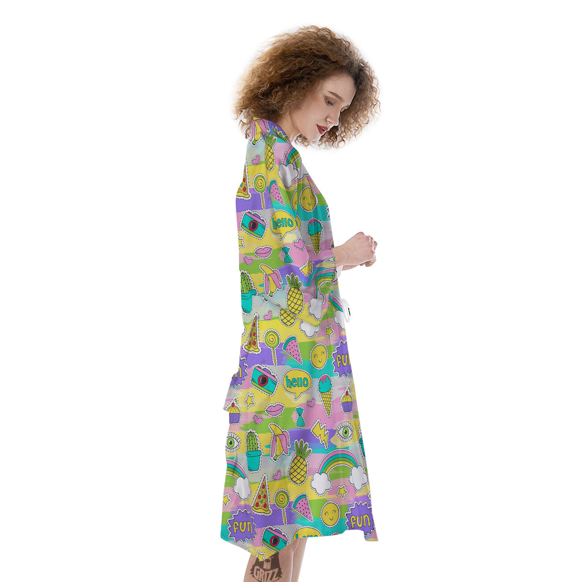 Colorful And Cute Stickers Print Pattern Kimono-grizzshop
