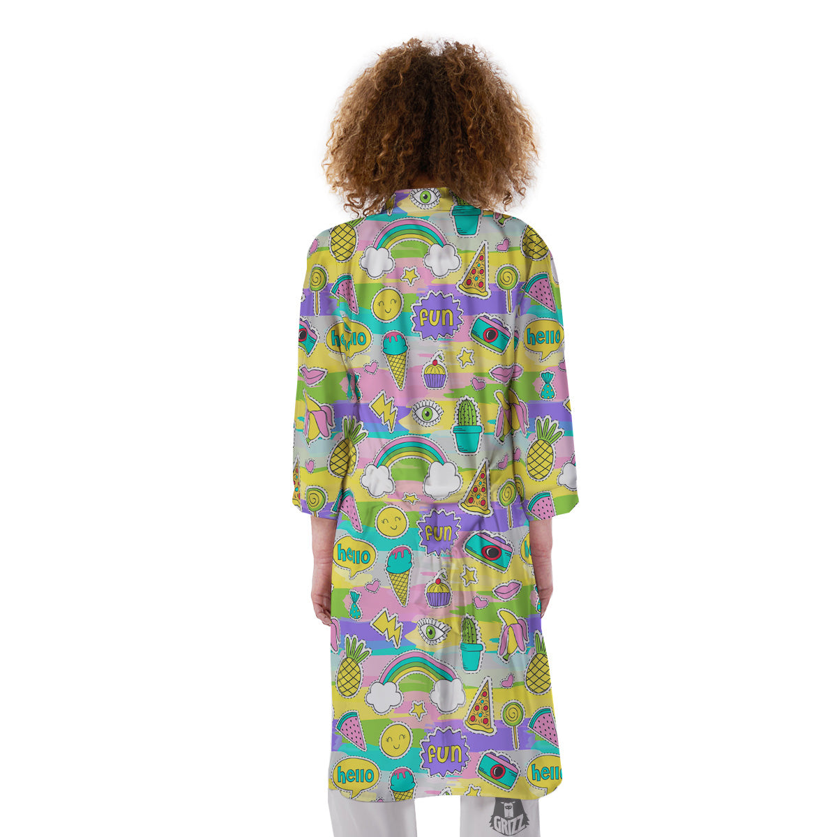 Colorful And Cute Stickers Print Pattern Kimono-grizzshop