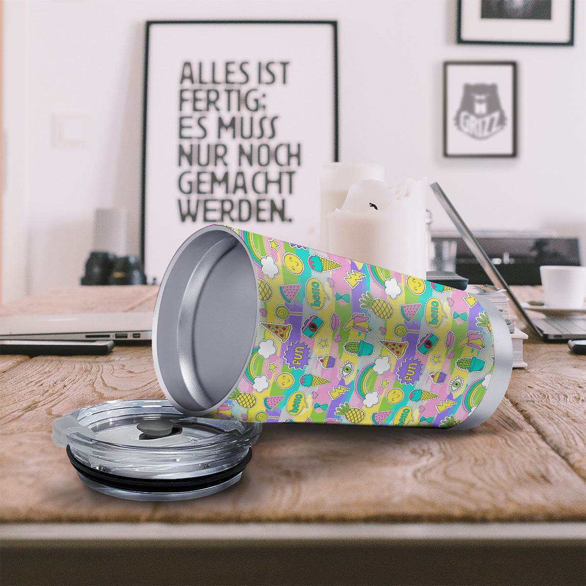 Colorful And Cute Stickers Print Pattern Tumbler-grizzshop
