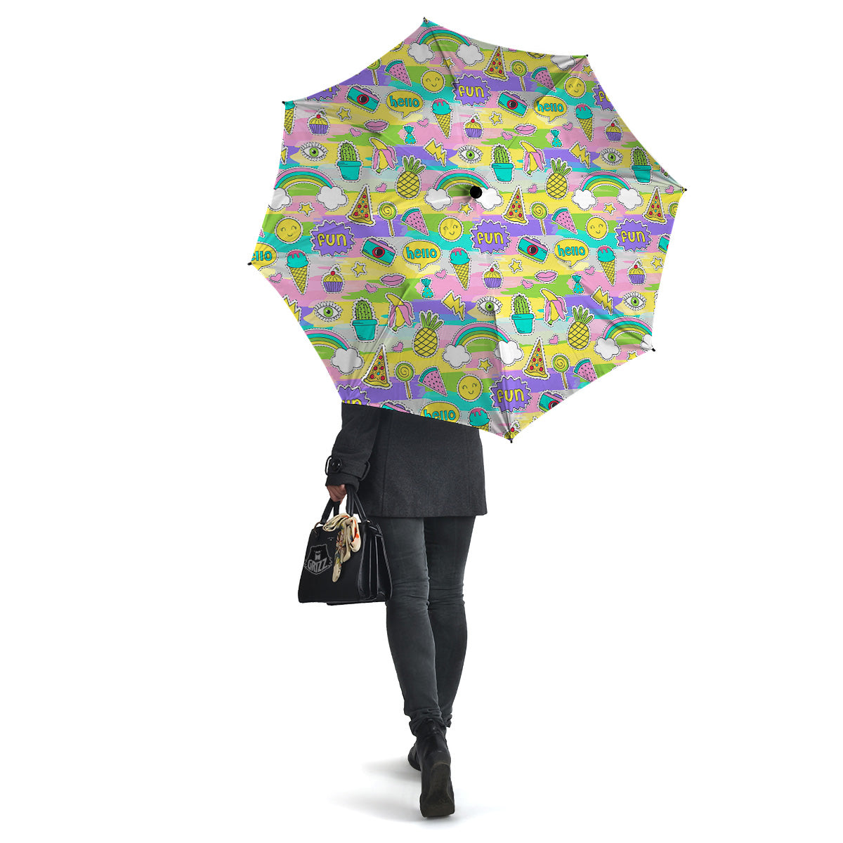 Colorful And Cute Stickers Print Pattern Umbrella-grizzshop