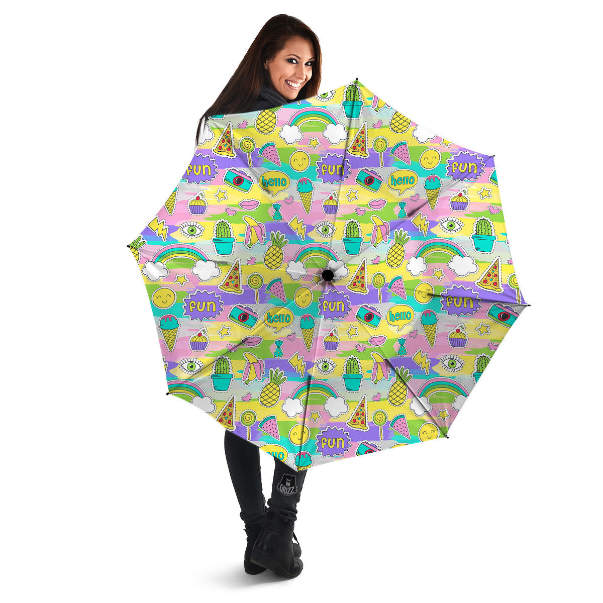 Colorful And Cute Stickers Print Pattern Umbrella-grizzshop