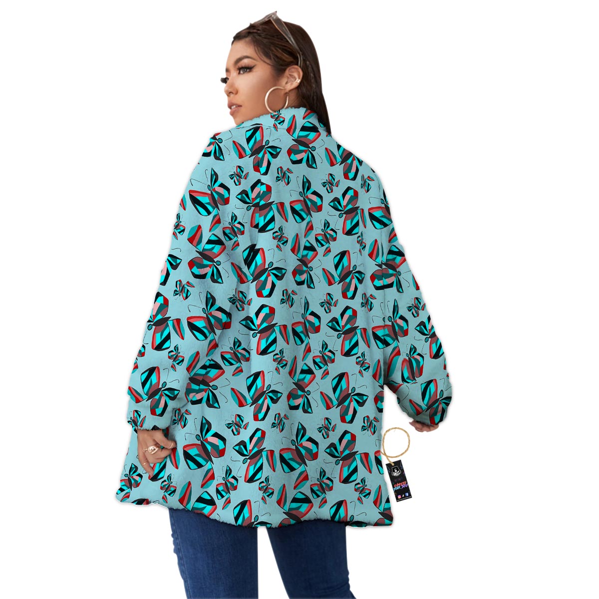 Colorful Butterfly Retro Print Pattern Women's Sherpa Jacket-grizzshop