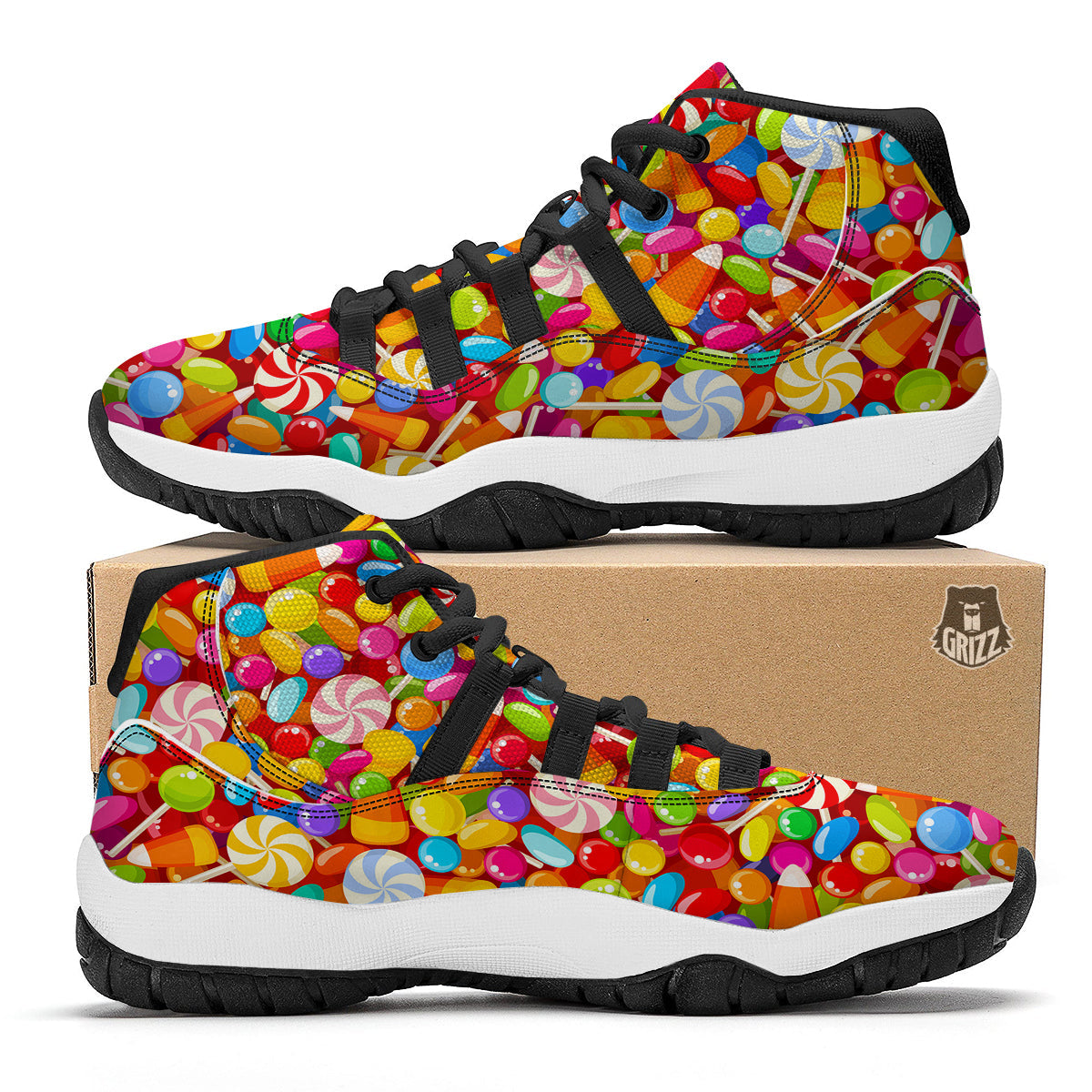 Colorful Candy Pattern Print Black Bball Shoes-grizzshop