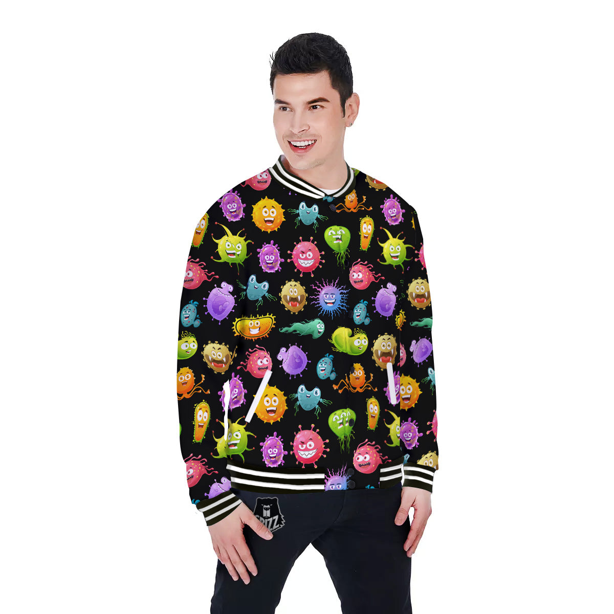 Colorful Cartoon Viruses Print Pattern Baseball Jacket-grizzshop