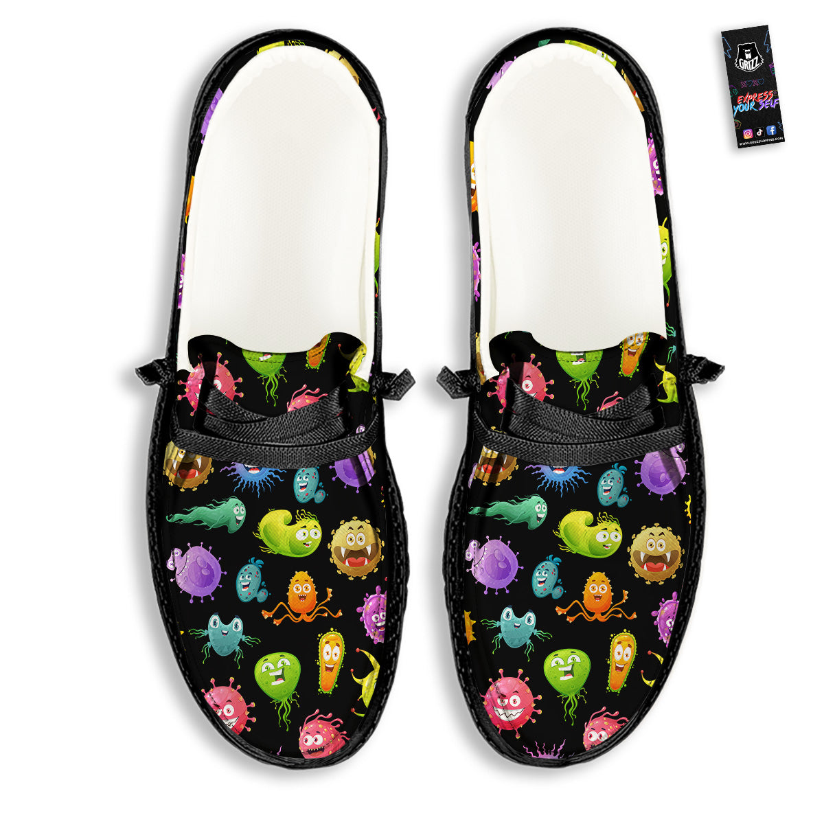 Colorful Cartoon Viruses Print Pattern Black Loafers-grizzshop