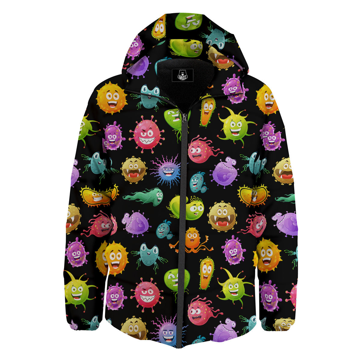 Colorful Cartoon Viruses Print Pattern Down Jacket-grizzshop