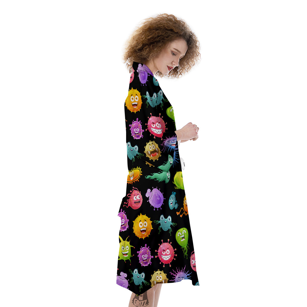 Colorful Cartoon Viruses Print Pattern Kimono-grizzshop