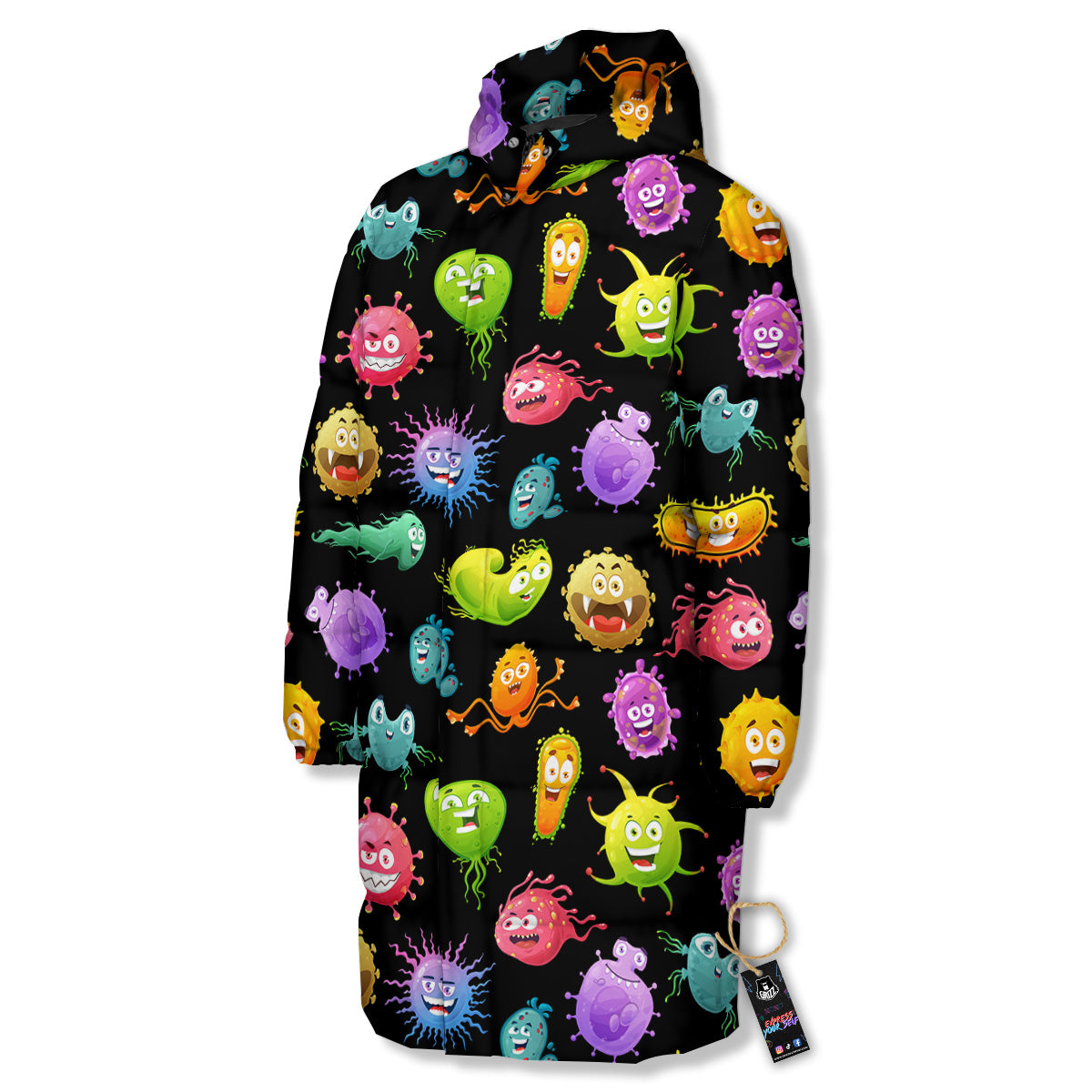 Colorful Cartoon Viruses Print Pattern Long Down Jacket-grizzshop