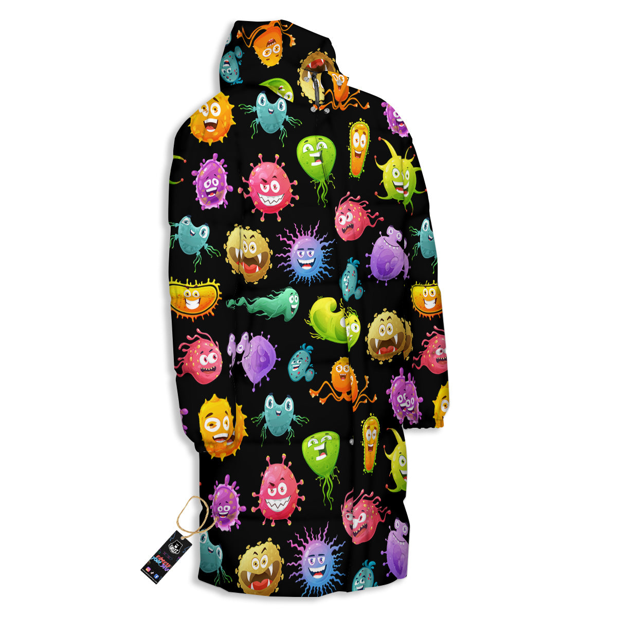 Colorful Cartoon Viruses Print Pattern Long Down Jacket-grizzshop