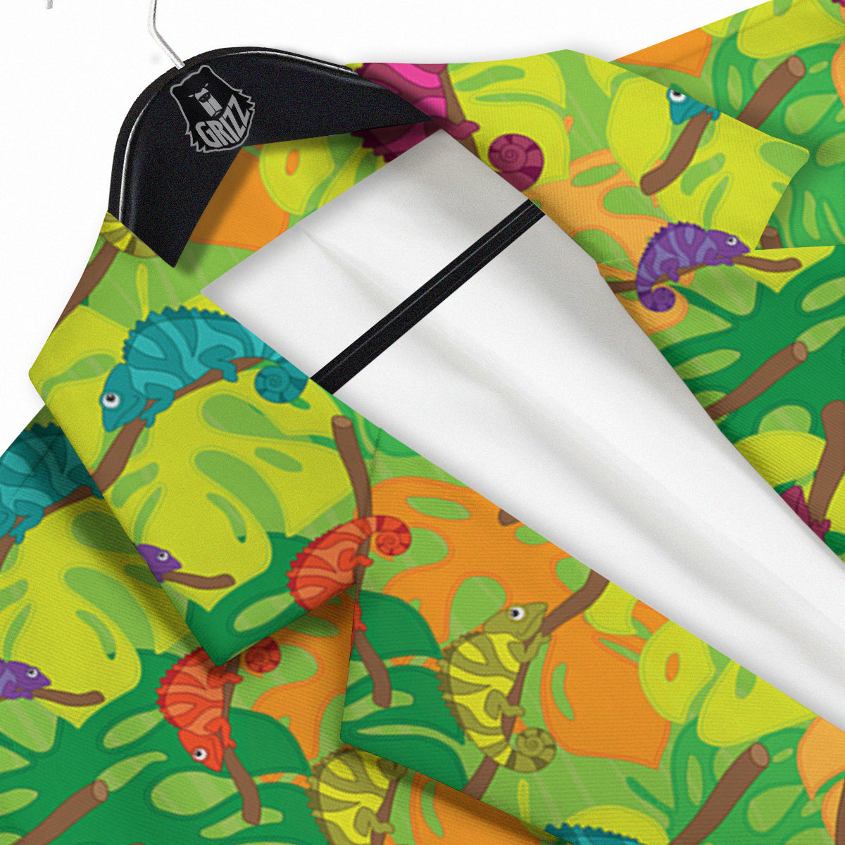 Colorful Chamaleon And Monstera Tropic Leave Print Pattern Men's Sport Coat-grizzshop