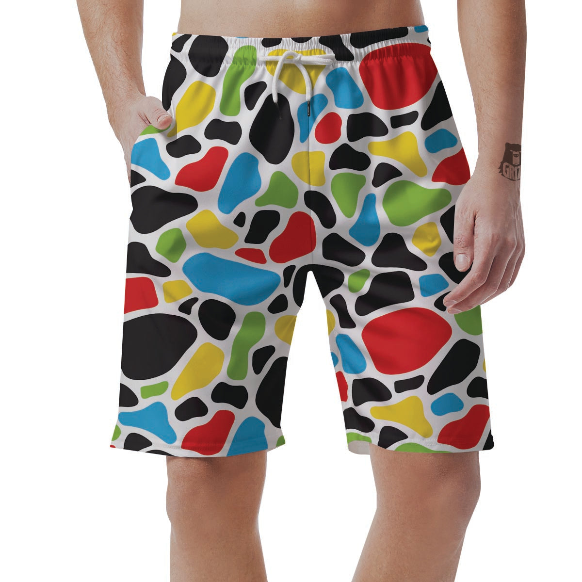 Colorful Cow Print Men's Shorts-grizzshop