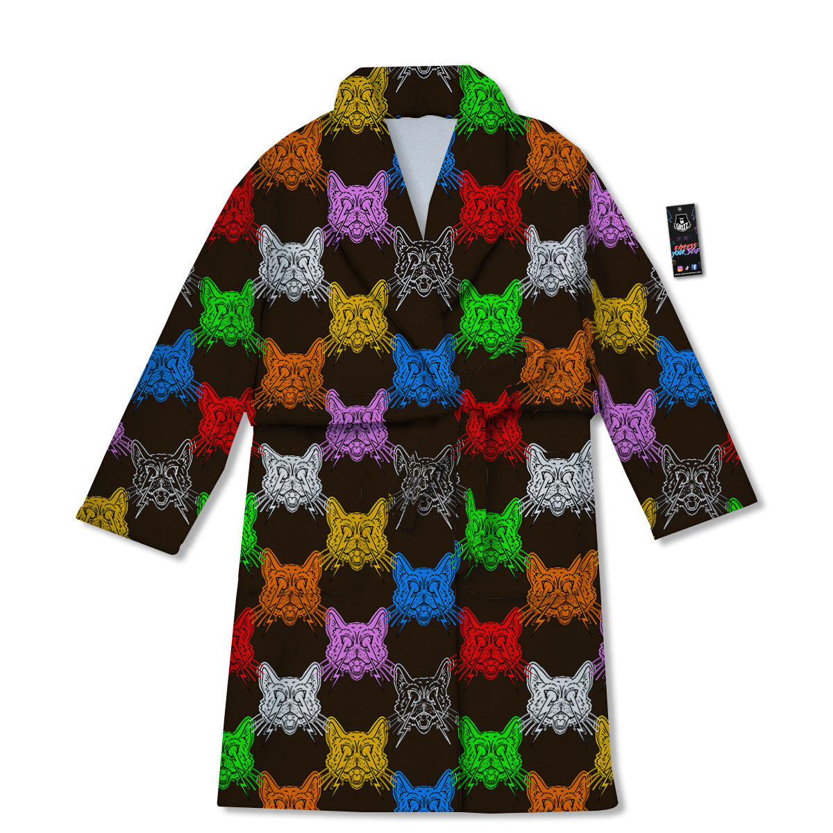 Colorful Crazy Cat Print Pattern Bathrobe-grizzshop