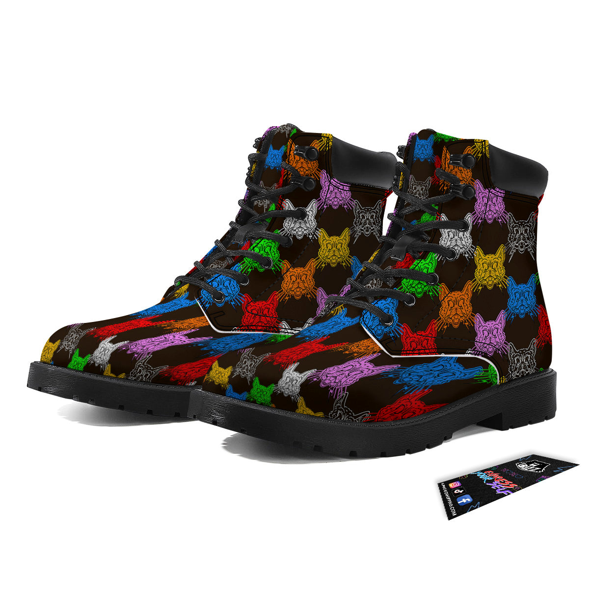 Colorful Crazy Cat Print Pattern Boots-grizzshop