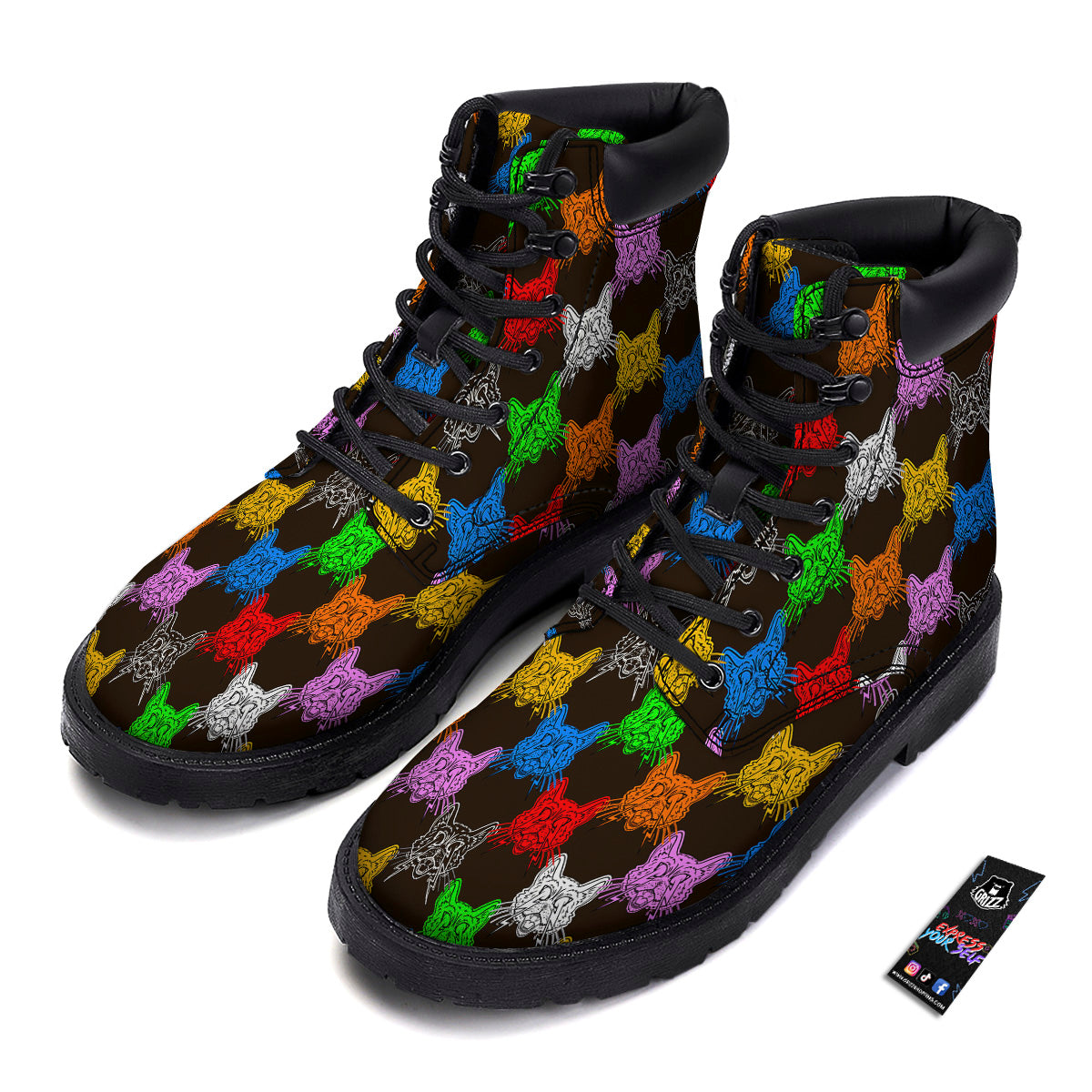 Colorful Crazy Cat Print Pattern Boots-grizzshop
