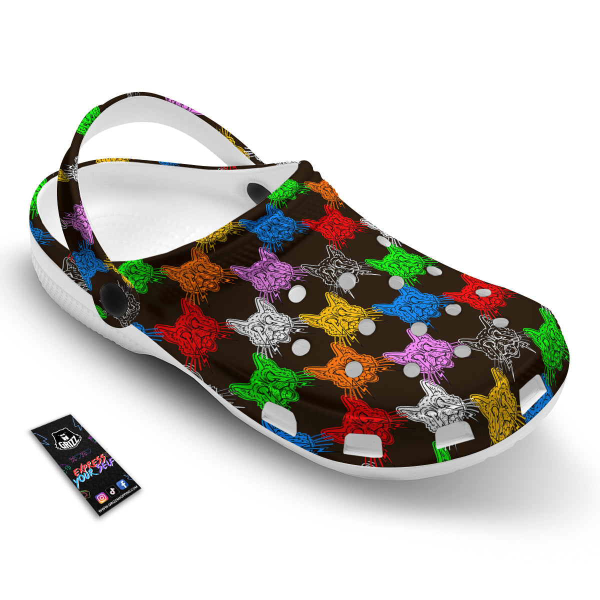 Colorful Crazy Cat Print Pattern Clog-grizzshop