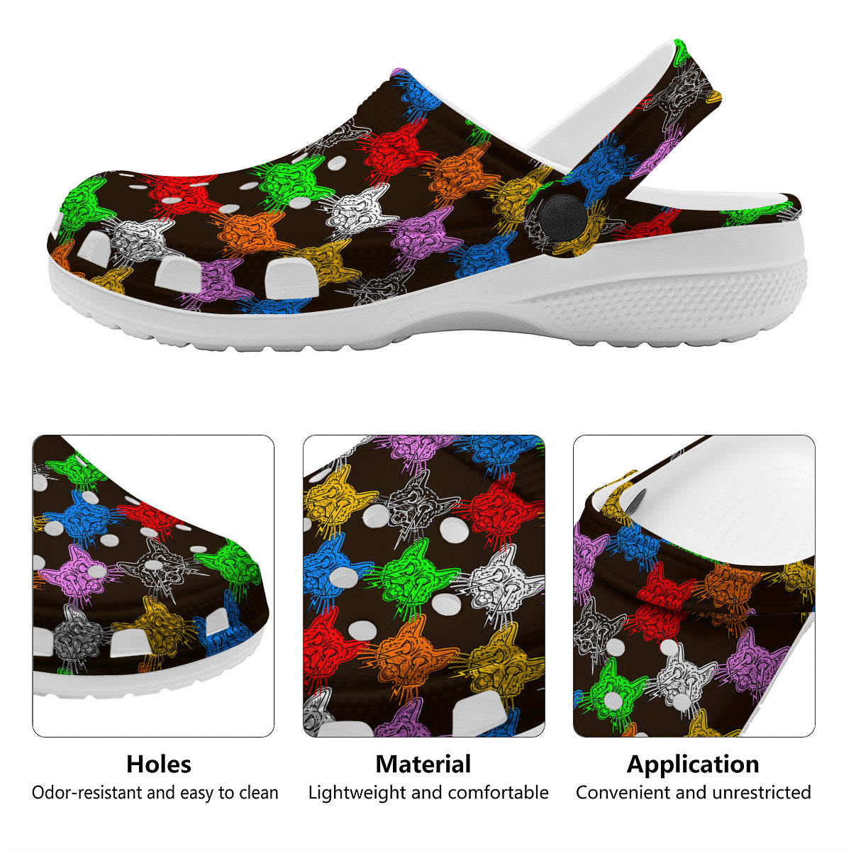 Colorful Crazy Cat Print Pattern Clog-grizzshop
