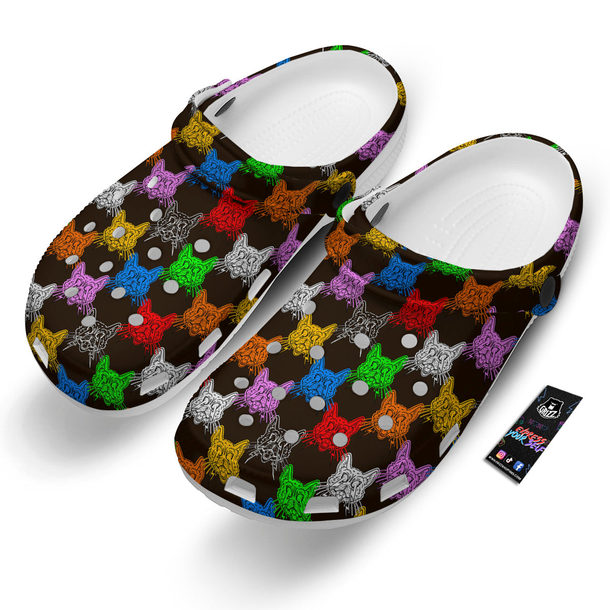 Colorful Crazy Cat Print Pattern Clog-grizzshop