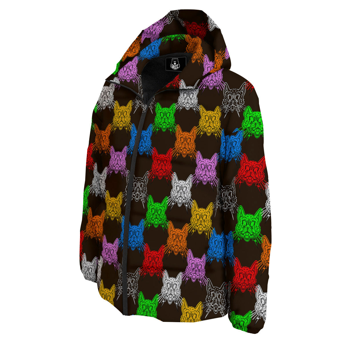 Colorful Crazy Cat Print Pattern Down Jacket-grizzshop
