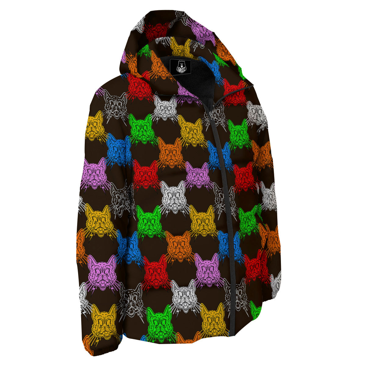 Colorful Crazy Cat Print Pattern Down Jacket-grizzshop