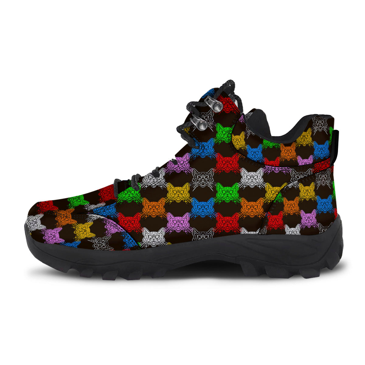 Colorful Crazy Cat Print Pattern Hiking Shoes-grizzshop