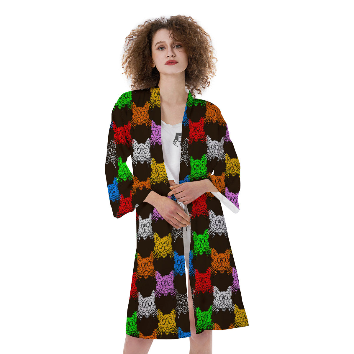 Colorful Crazy Cat Print Pattern Kimono-grizzshop