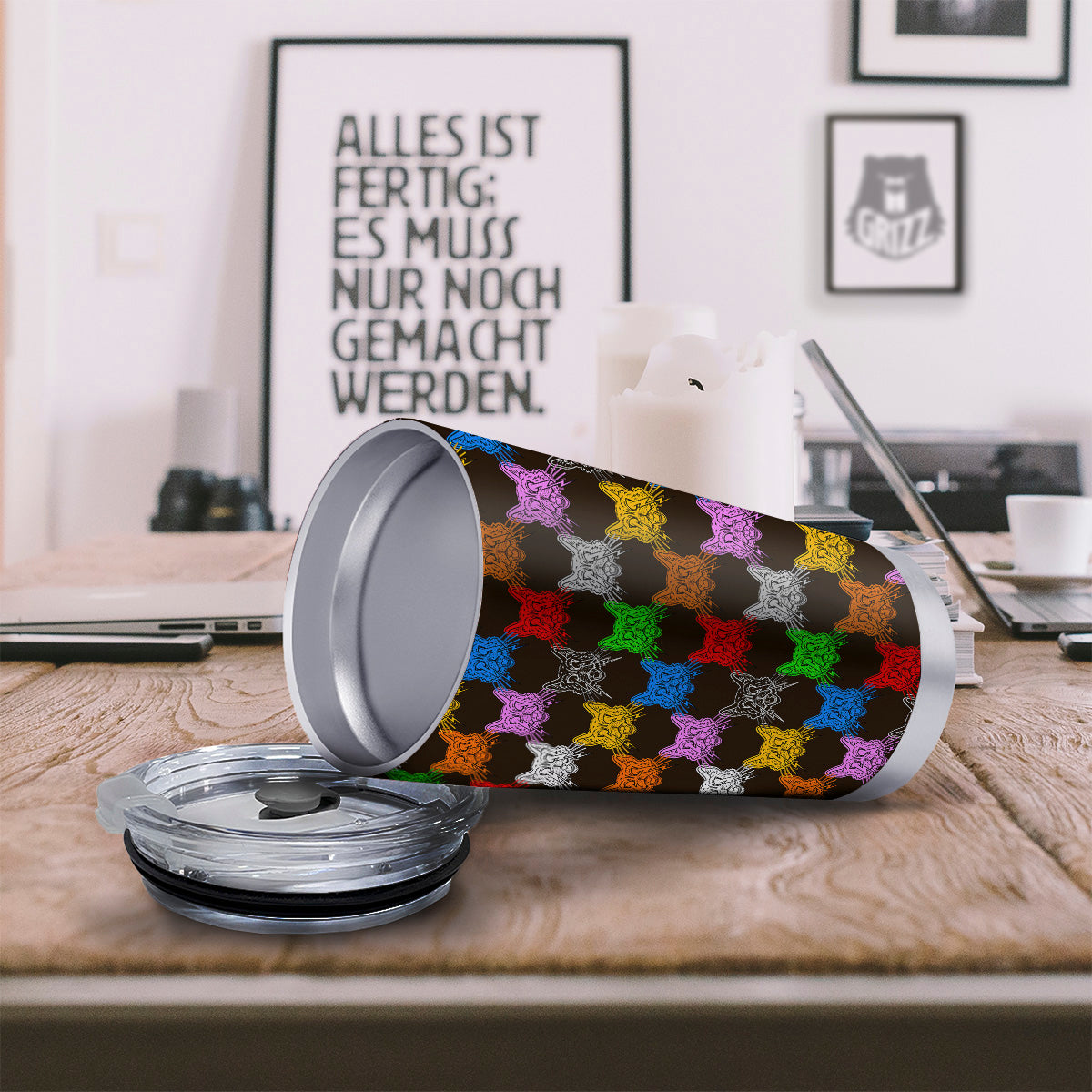 Colorful Crazy Cat Print Pattern Tumbler-grizzshop