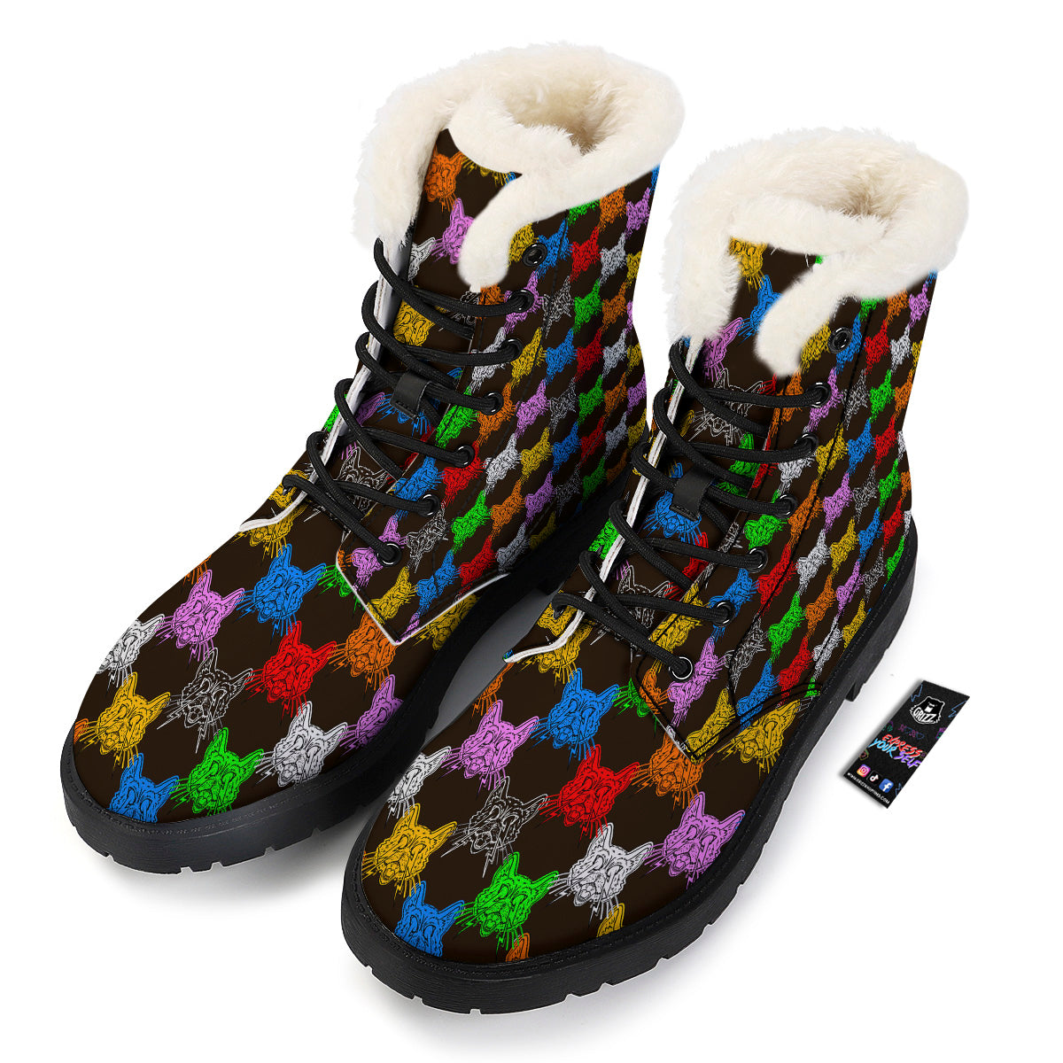 Colorful Crazy Cat Print Pattern Winter Boots-grizzshop