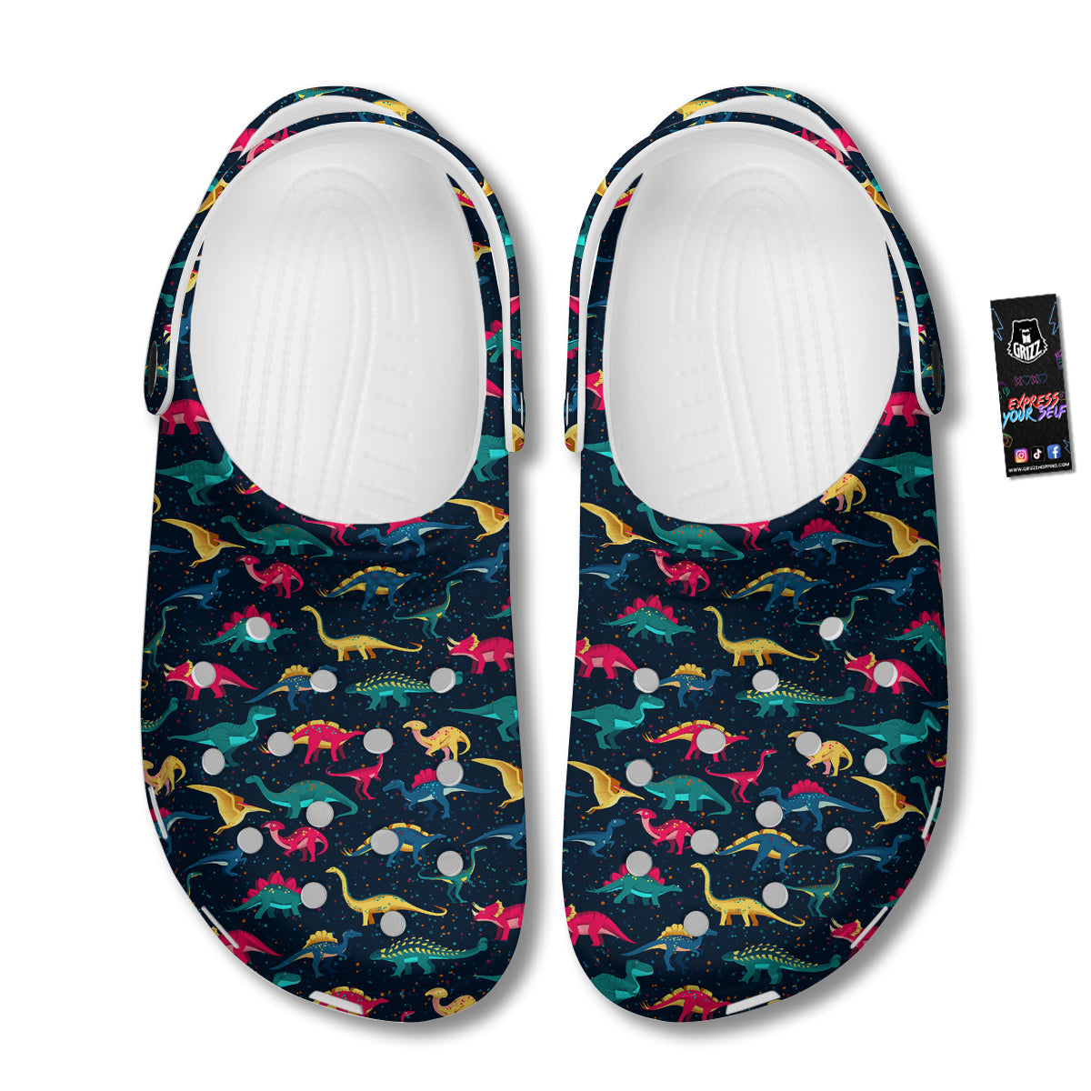 Colorful Cute Dinosaurs Print Pattern Clog-grizzshop