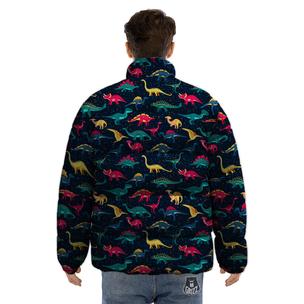Colorful Cute Dinosaurs Print Pattern Puffer Jacket-grizzshop
