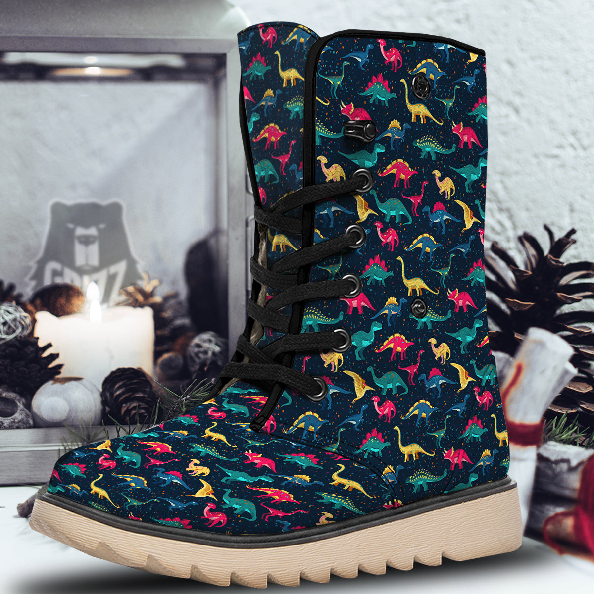 Colorful Cute Dinosaurs Print Pattern Snow Boots-grizzshop