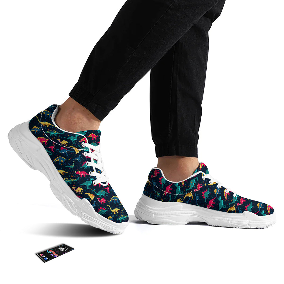 Colorful Cute Dinosaurs Print Pattern White Chunky Shoes-grizzshop