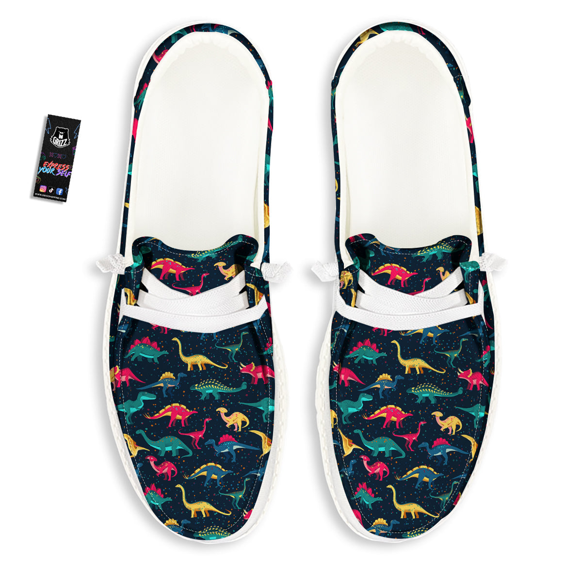Colorful Cute Dinosaurs Print Pattern White Loafers-grizzshop