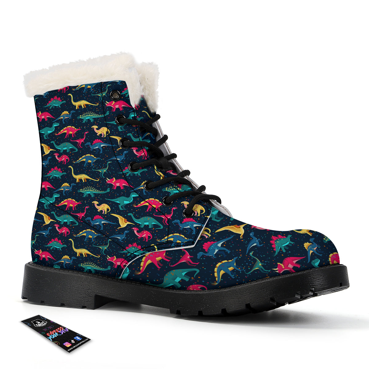 Colorful Cute Dinosaurs Print Pattern Winter Boots-grizzshop