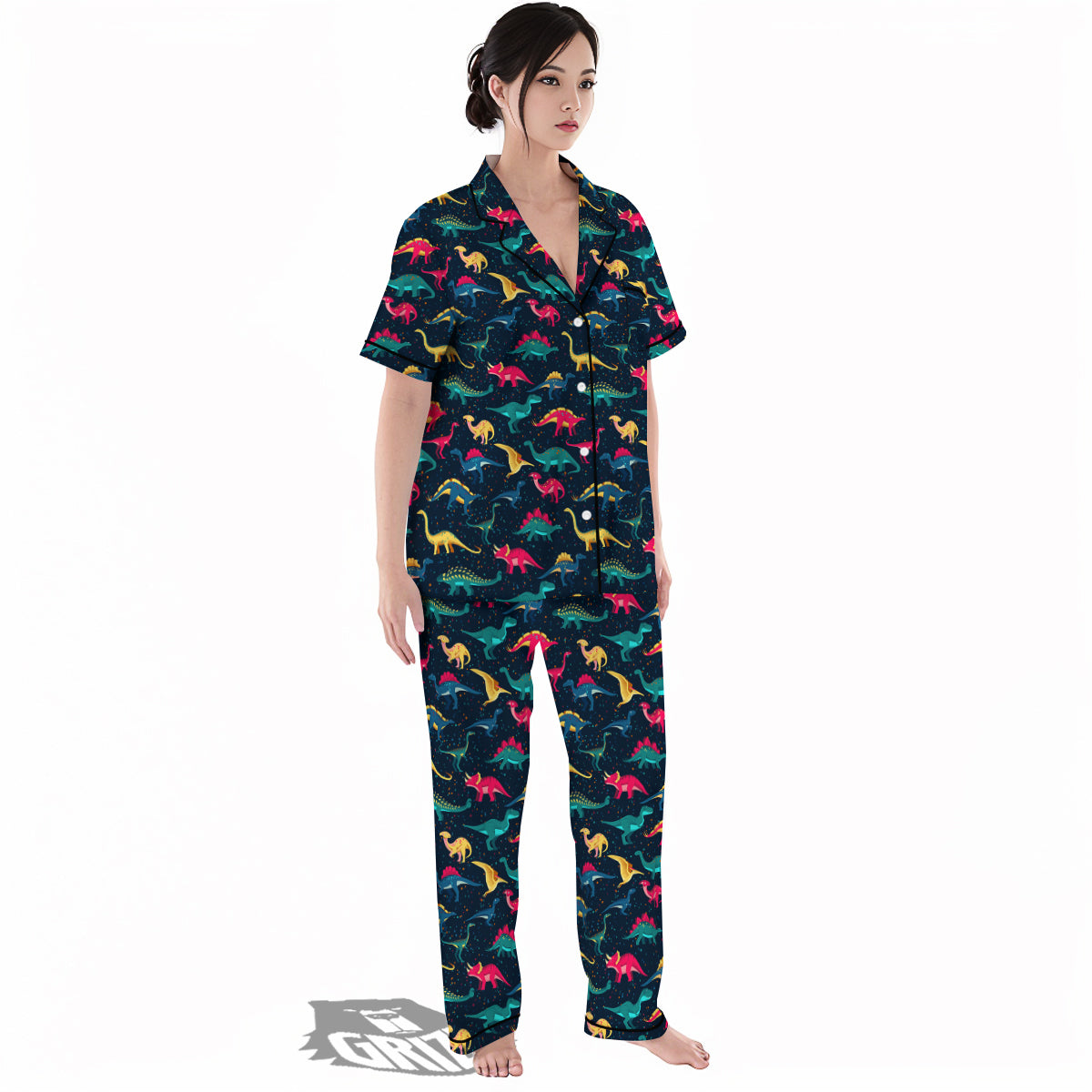 Colorful Cute Dinosaurs Print Pattern Women's Pajamas Set-grizzshop